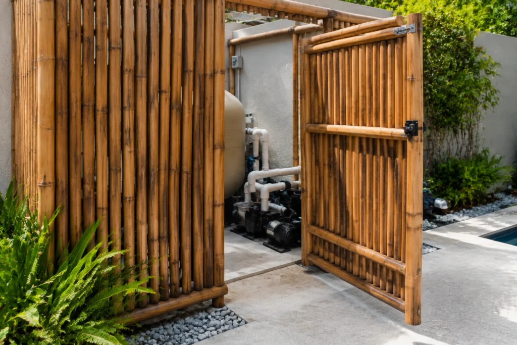 Access area behind bamboo panels