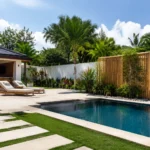 Bamboo screen around pool equipment