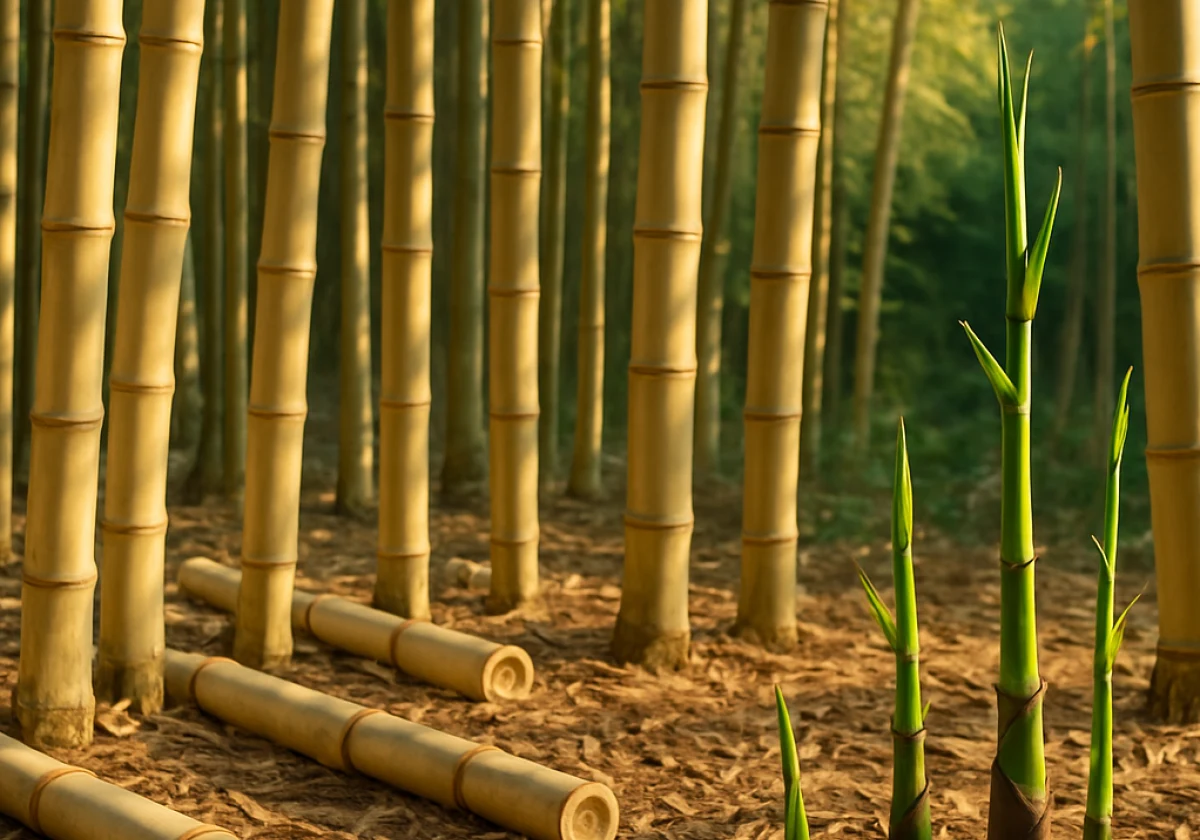 Dense bamboo grove in afternoon sunlight